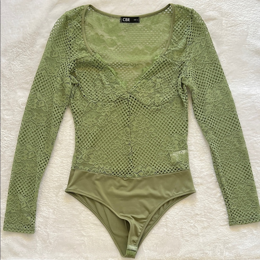 NWOT CBR Sage Green Lace Bodysuit